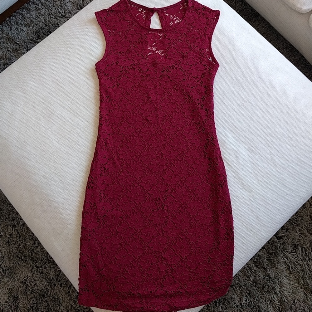 Modcloth Ruby Blooms Dress in Red Lace