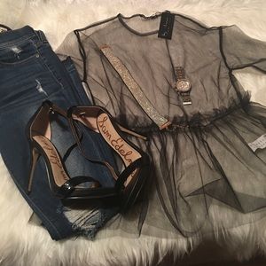 Mesh Oversized Ruffle Top