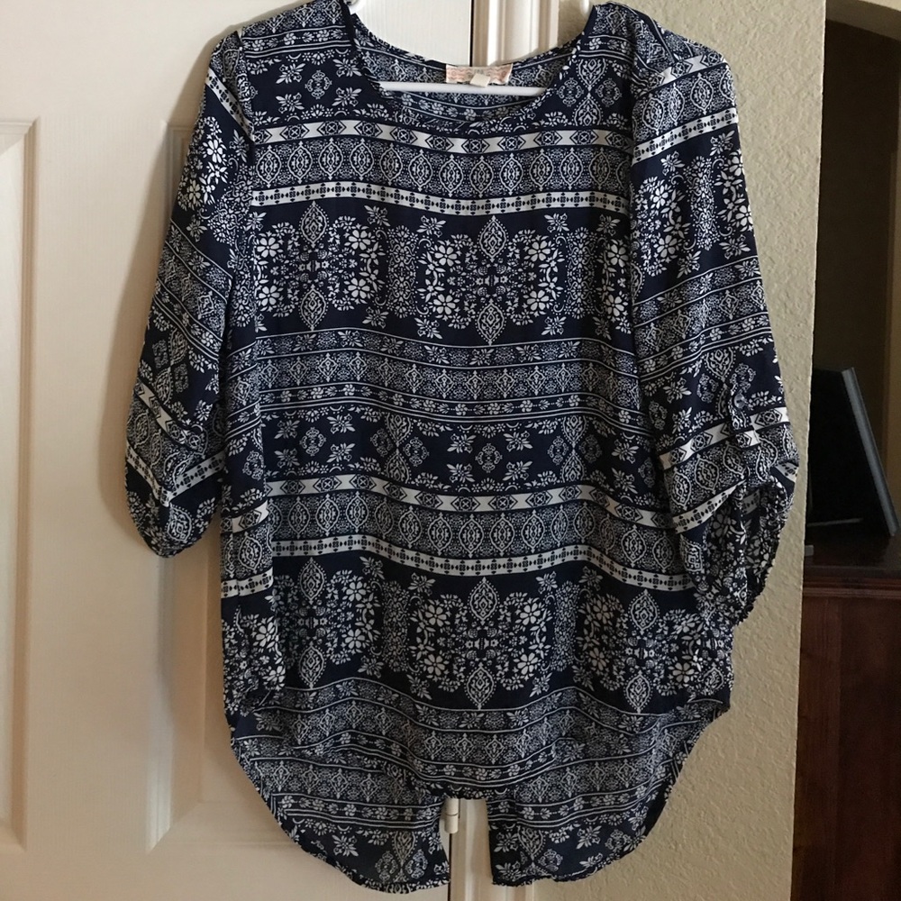 Navy and white blouse
