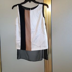 WHBM Black tan white sleeveless silky top