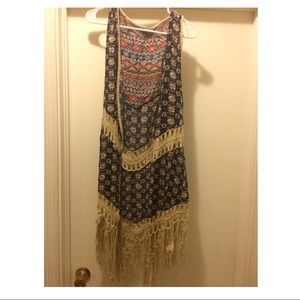 Umgee Patterned Fringed Vest