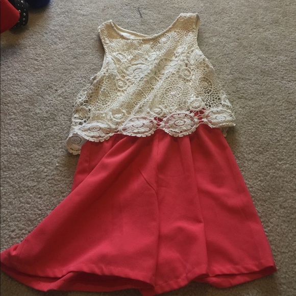 White  lace and coral romper - Picture 1 of 5