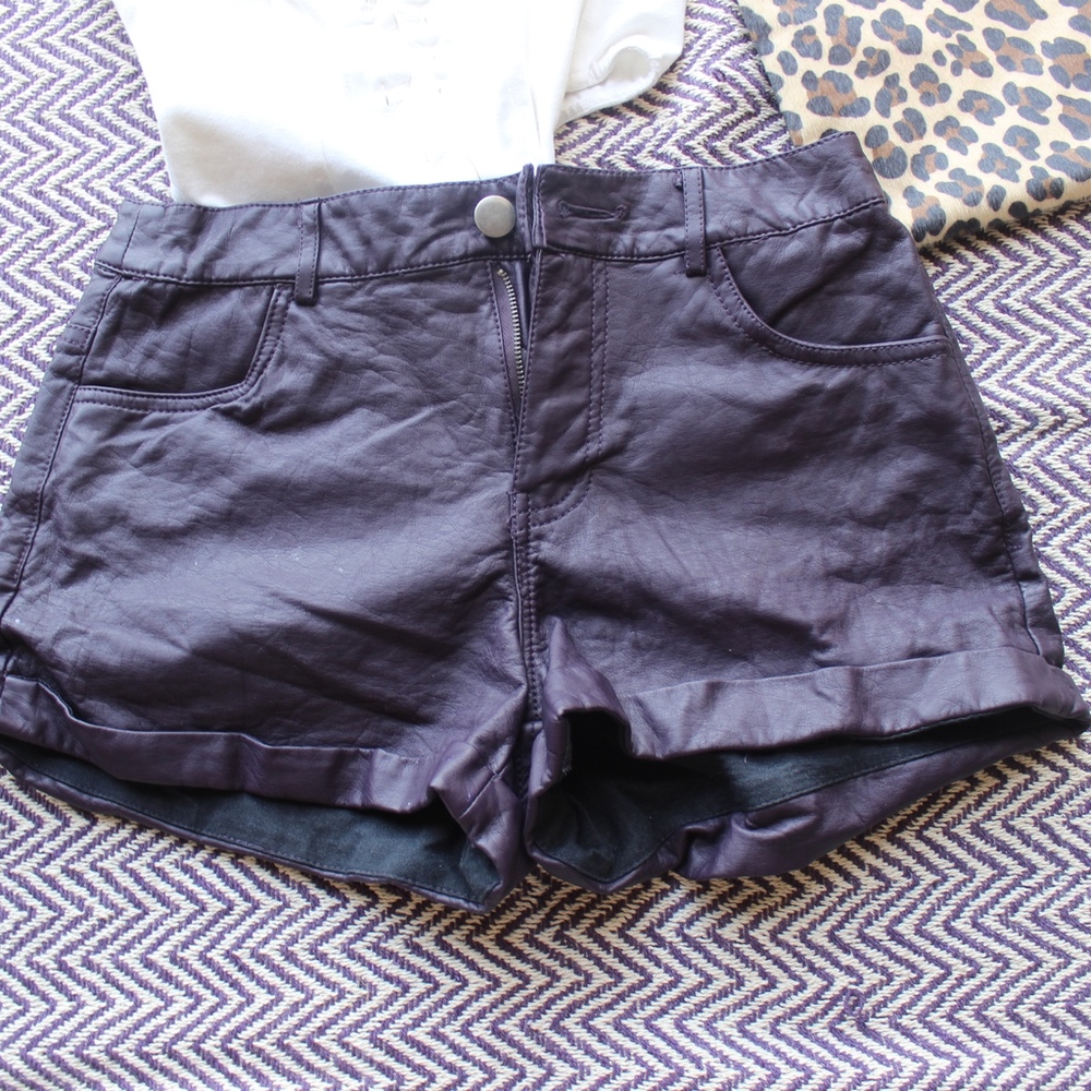 Forever 21 Purple Leather High-Waist Shorts