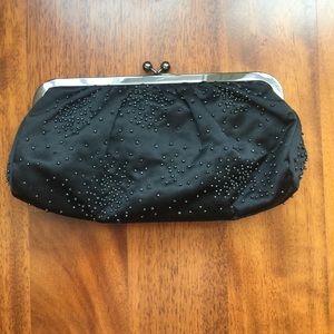 Black Beaded Satin Clutch