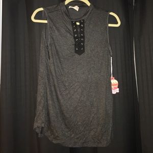 Lace up High Neck Top