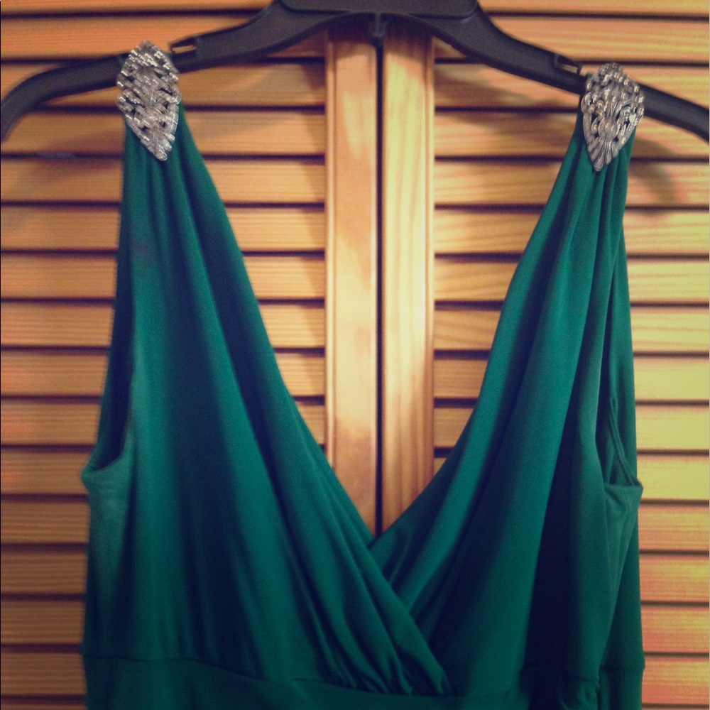 SALE! Dark green evening gown with crystal detail