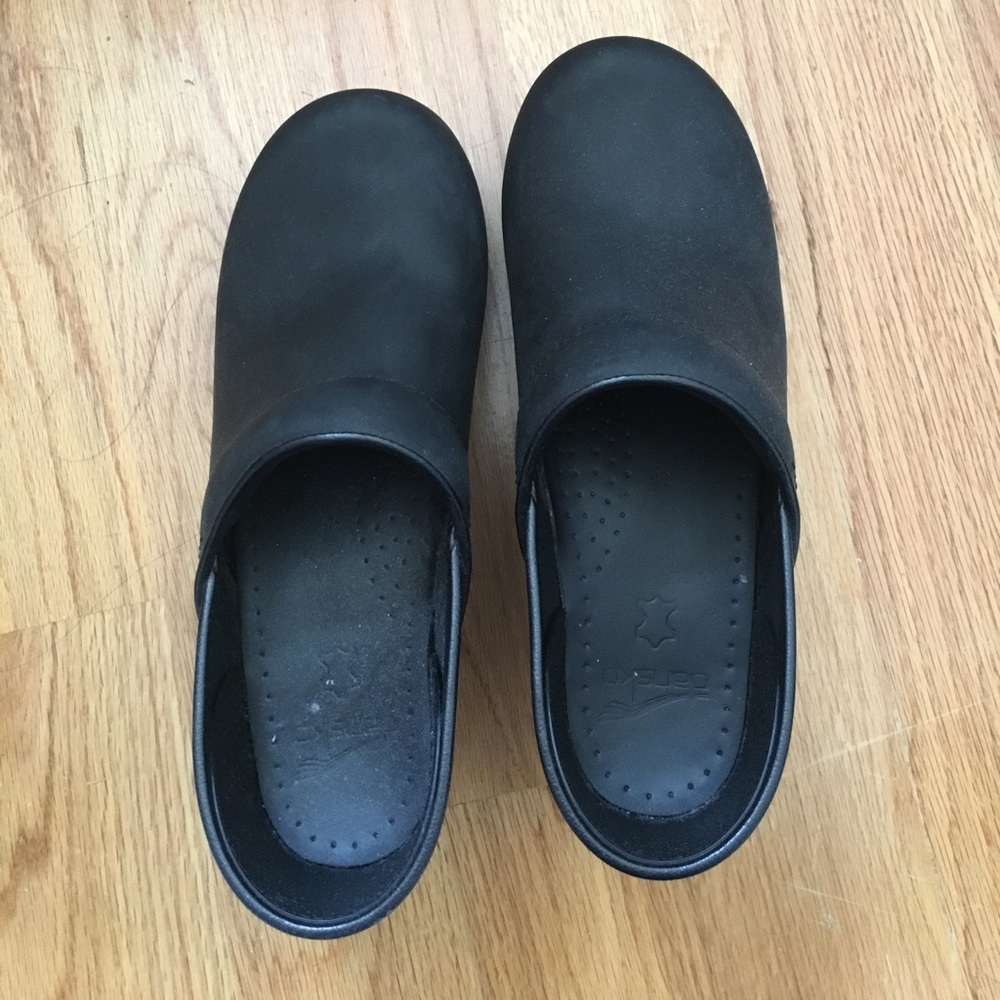 Black oil leather Dansko clogs