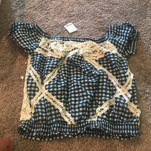 Free People checker/Lace off the shoulder top XS