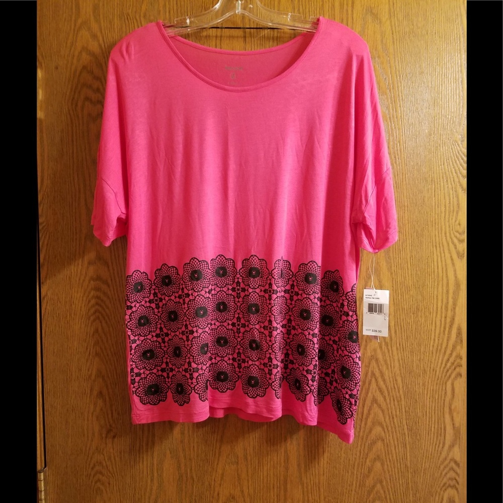 Kensie Hot Pink and Black Floral Shirt