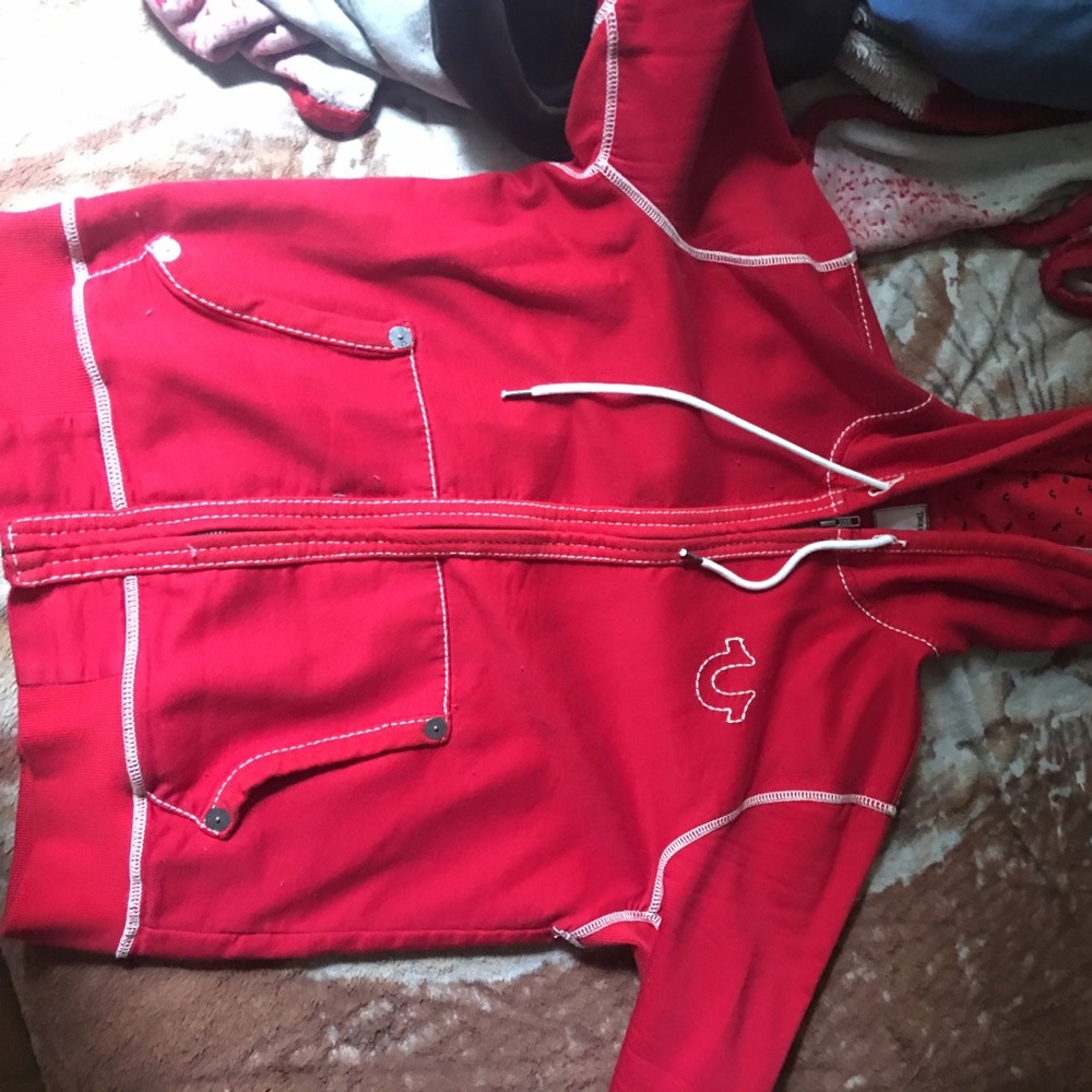 True religion red hoodie