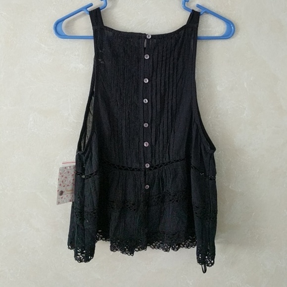 Free People Black Constant Crush Blouse Top Tank - Picture 5 of 8