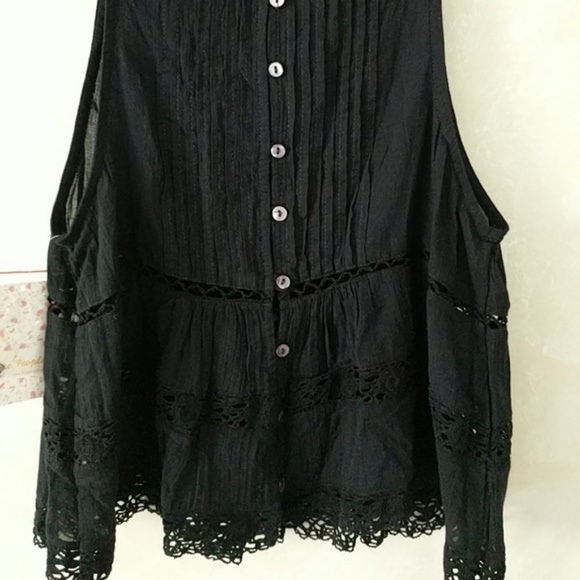 Free People Black Constant Crush Blouse Top Tank - Picture 6 of 8