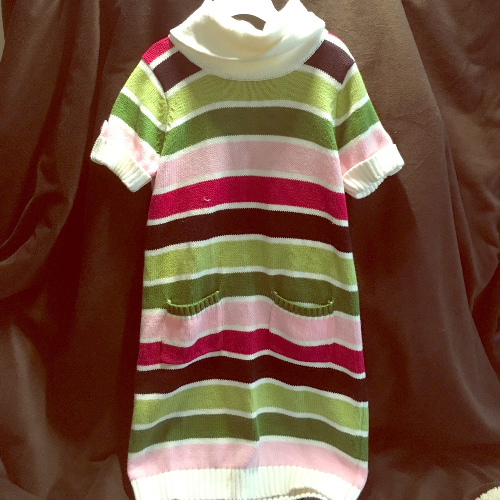 Striped short sleeved turtle neck sweater dress