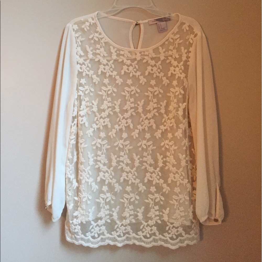 Forever 21 floral lace long sleeve top size S