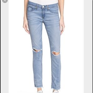 Rag & Bone Ripped Knee Skinny Jeans in Birdie
