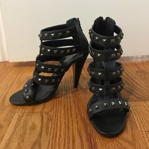 Black studded gladiator high heel sandals