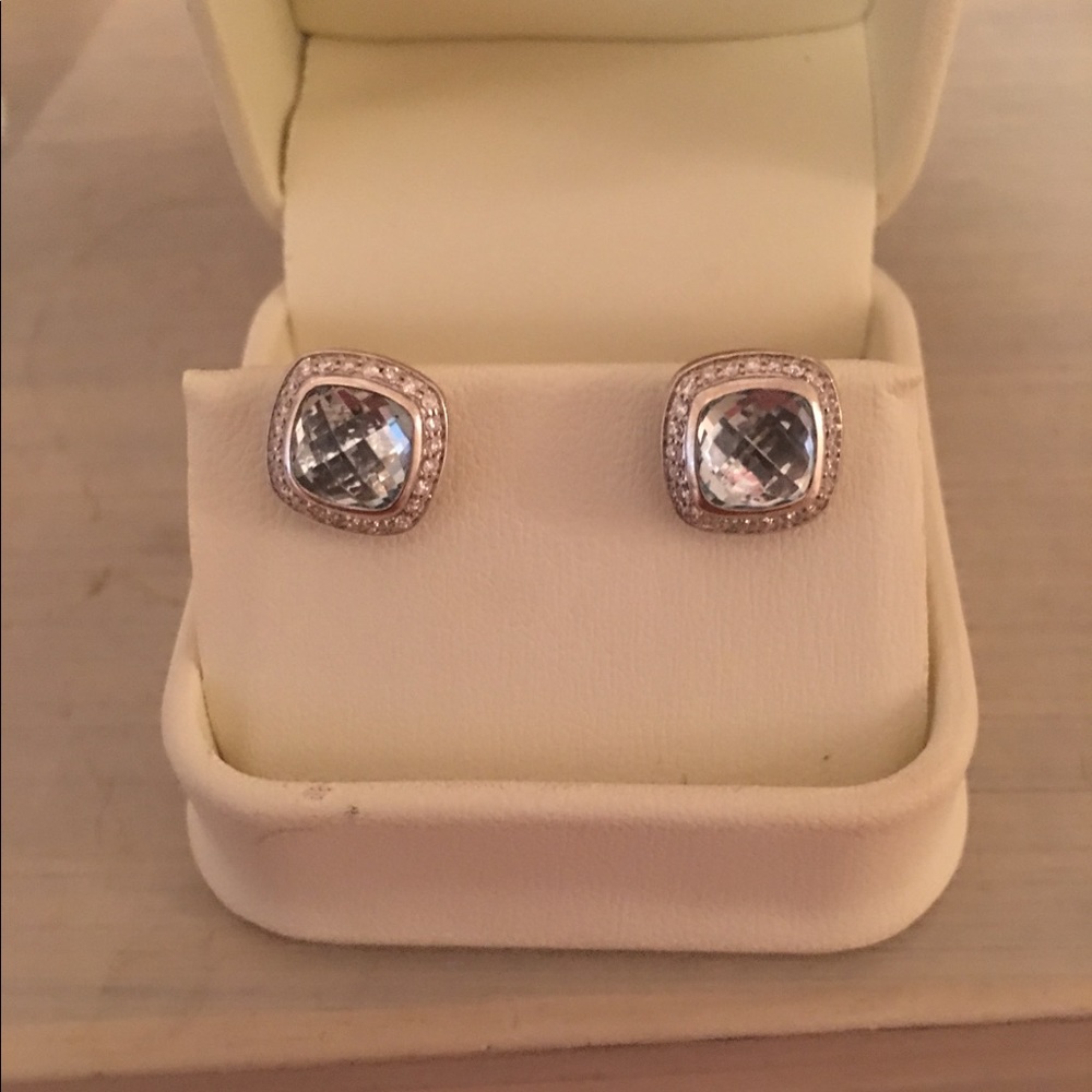 David Yurman Studs Pave Diamonds light blue center