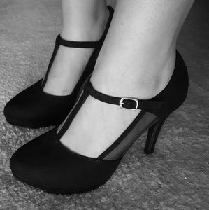 T-Strap Black Womens Platform Heels