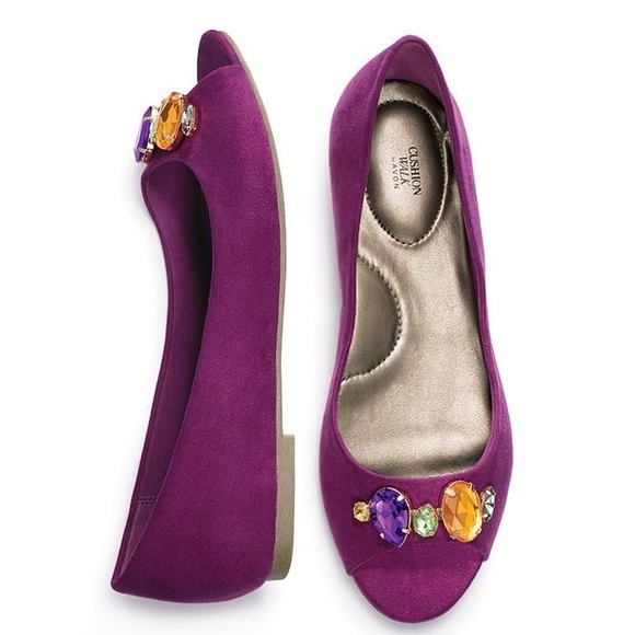 Cushion Walk Shoes - NWOT Cushion Walk Jeweled Purple Peep Toe Flats