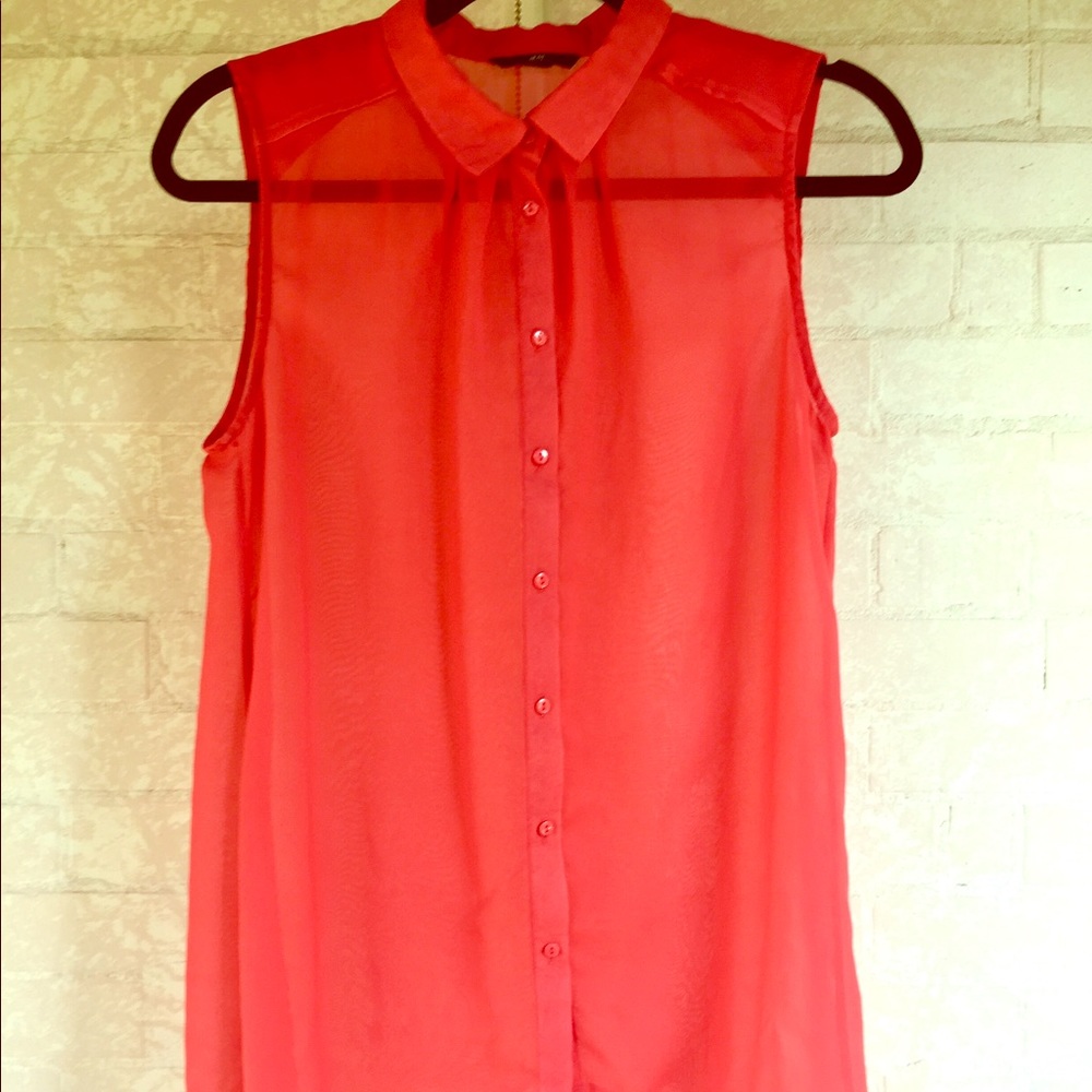 H&M dark Coral button down blouse size Medium