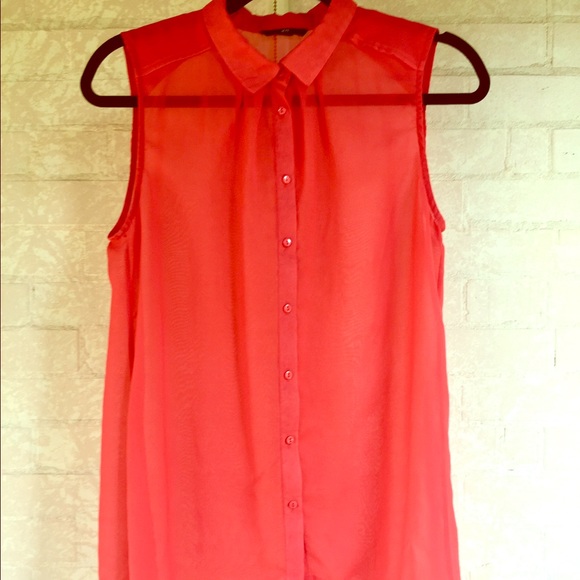 H&M dark Coral button down blouse size Medium - Picture 1 of 3