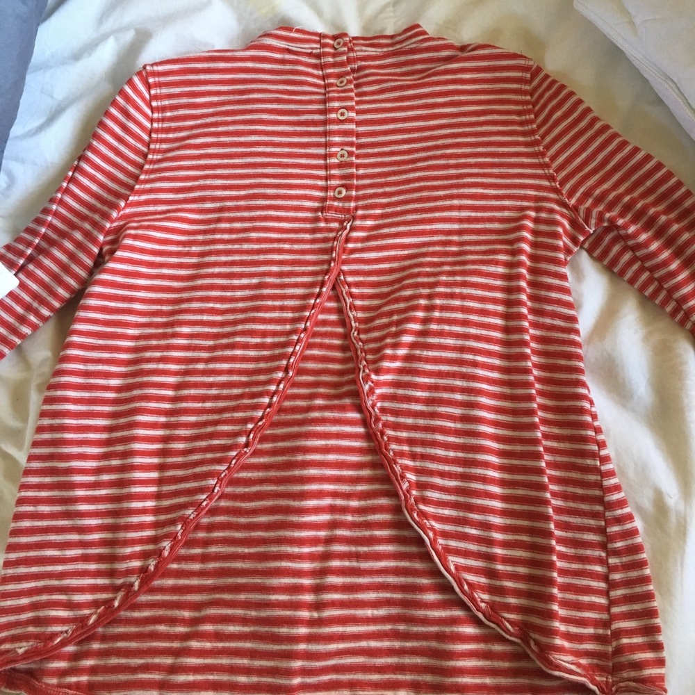 Free People Red + White  Open-Back+ Mock Tee