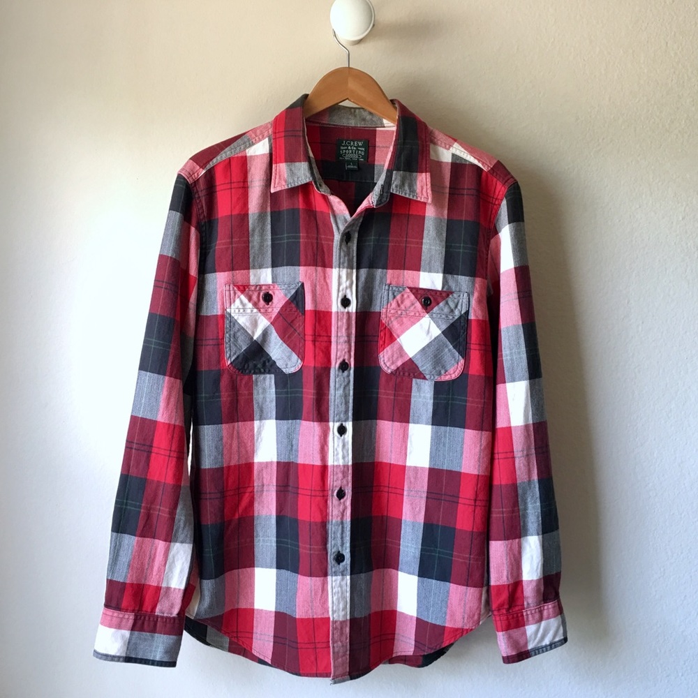 J. Crew Men's Red/White/Charcoal Buttondown
