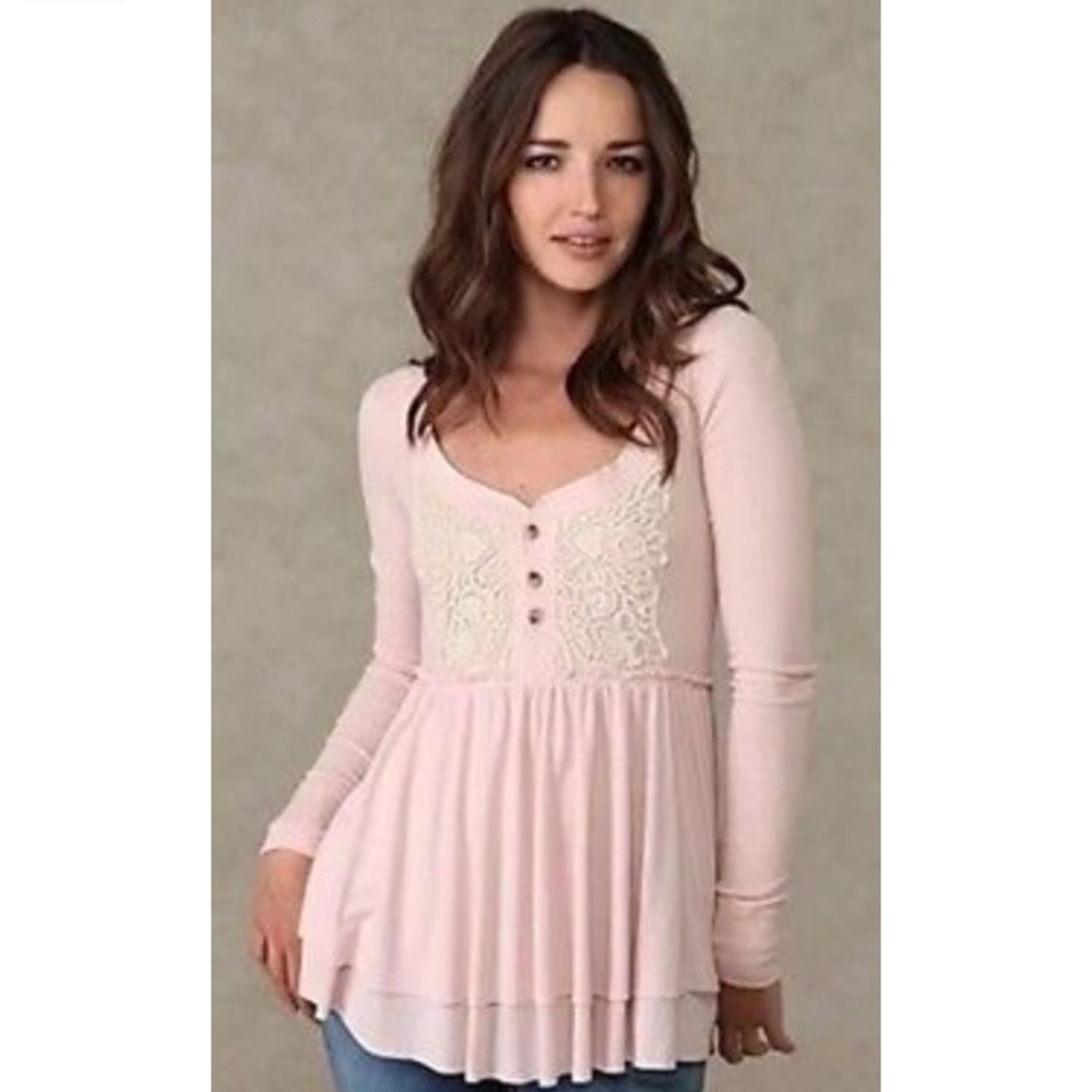 Free People Ruffle Thermal Waffle Top