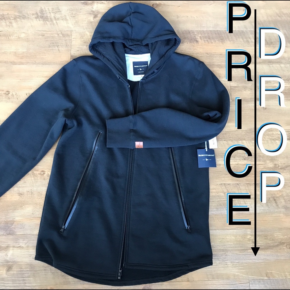 PacSun Black Hoody - Full-zip, Long/Scalloped Hem