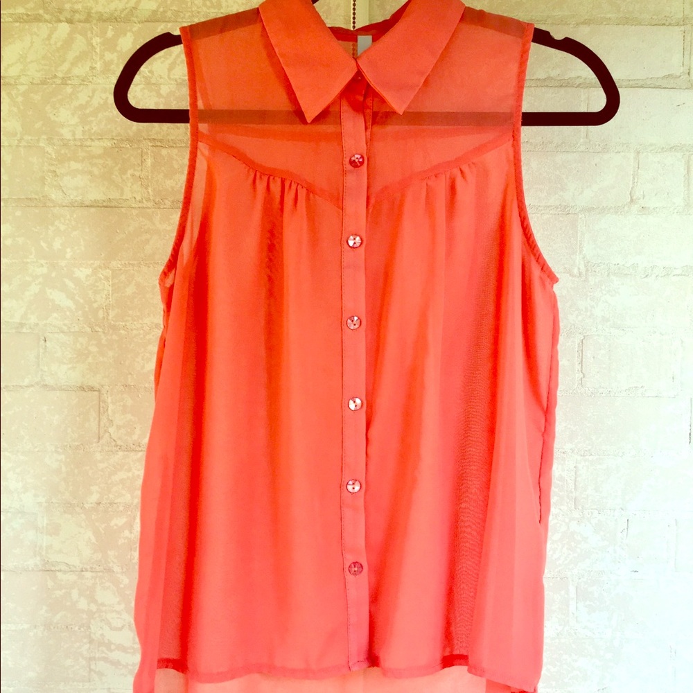 Coral button down blouse size Medium