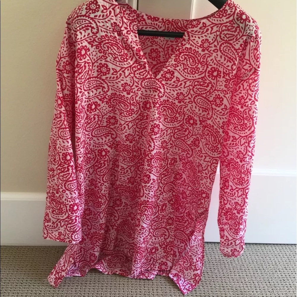 XL Red and White Print Kurta Raj Tunic 100% Cotton