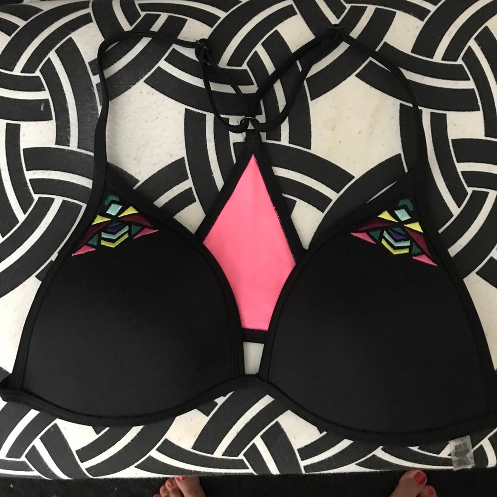 Victoria's Secret PINK Aztec print black swim top
