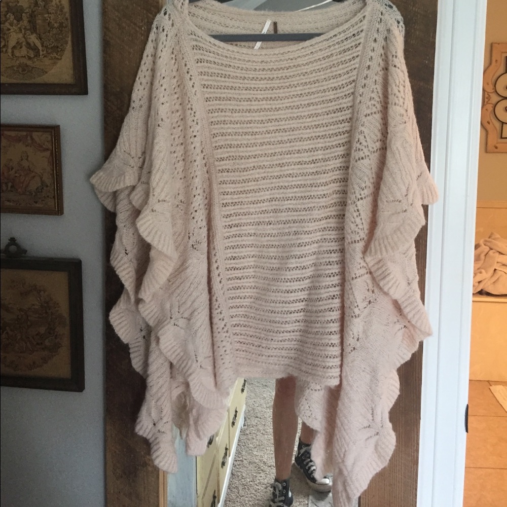 Free people sweater pancho with ruffles