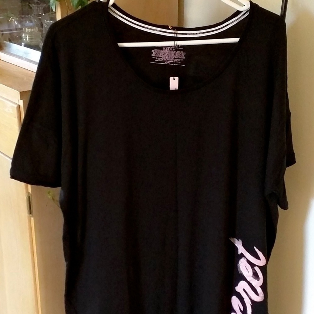 Victoria's Secret Black Sleep Tee w/Pink VS Logo
