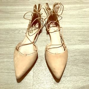 Nude lace up pointed flats