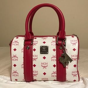 MCM white visetos boston bag
