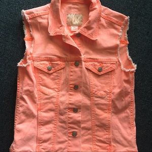 Neon pink denim vest