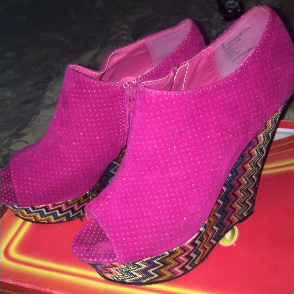 Hot pink heels with color wedge