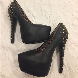 Faux Leather Riveted Platform Heels
