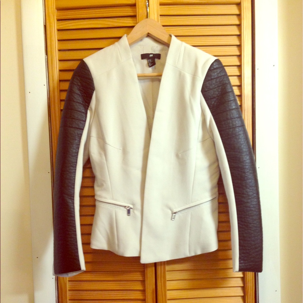 FLASH SALE!! Cream & Faux Leather Moto Jacket