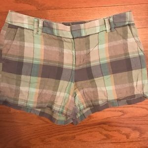 Ann Taylor Loft Plaid Linen Shorts