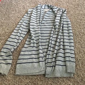 Gray with navy blue stripes cardigan