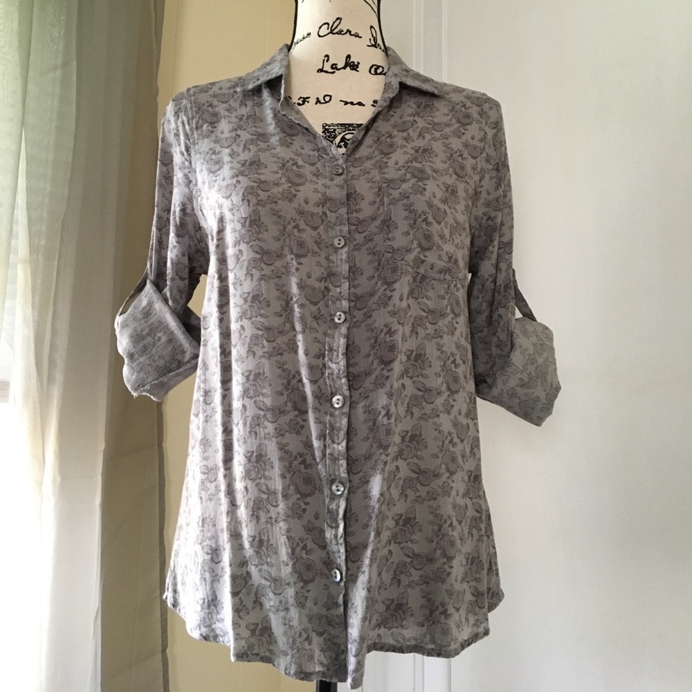 Grey floral button down