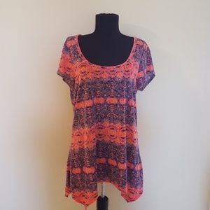 Coral and Blue Max Jeans Top