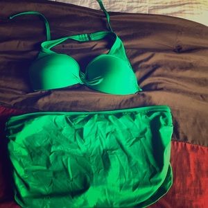 Green two piece bathing suits.