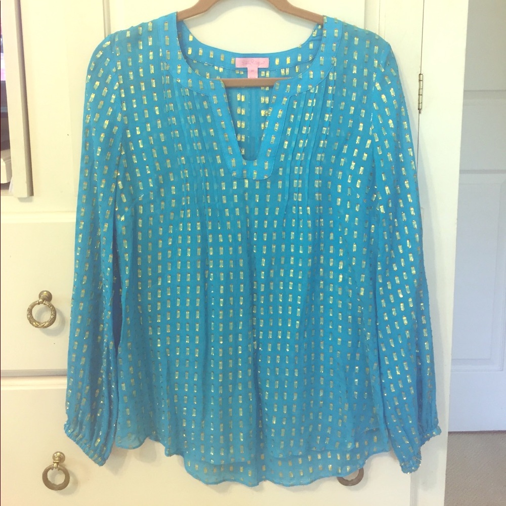 Lilly Pulitzer turquoise and gold top