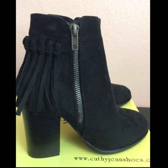 Black Fringe Ankle Booties - Picture 3 of 3