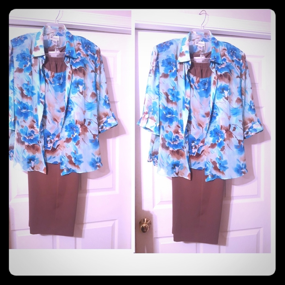 Beautiful taupe and blue 3pc pantset