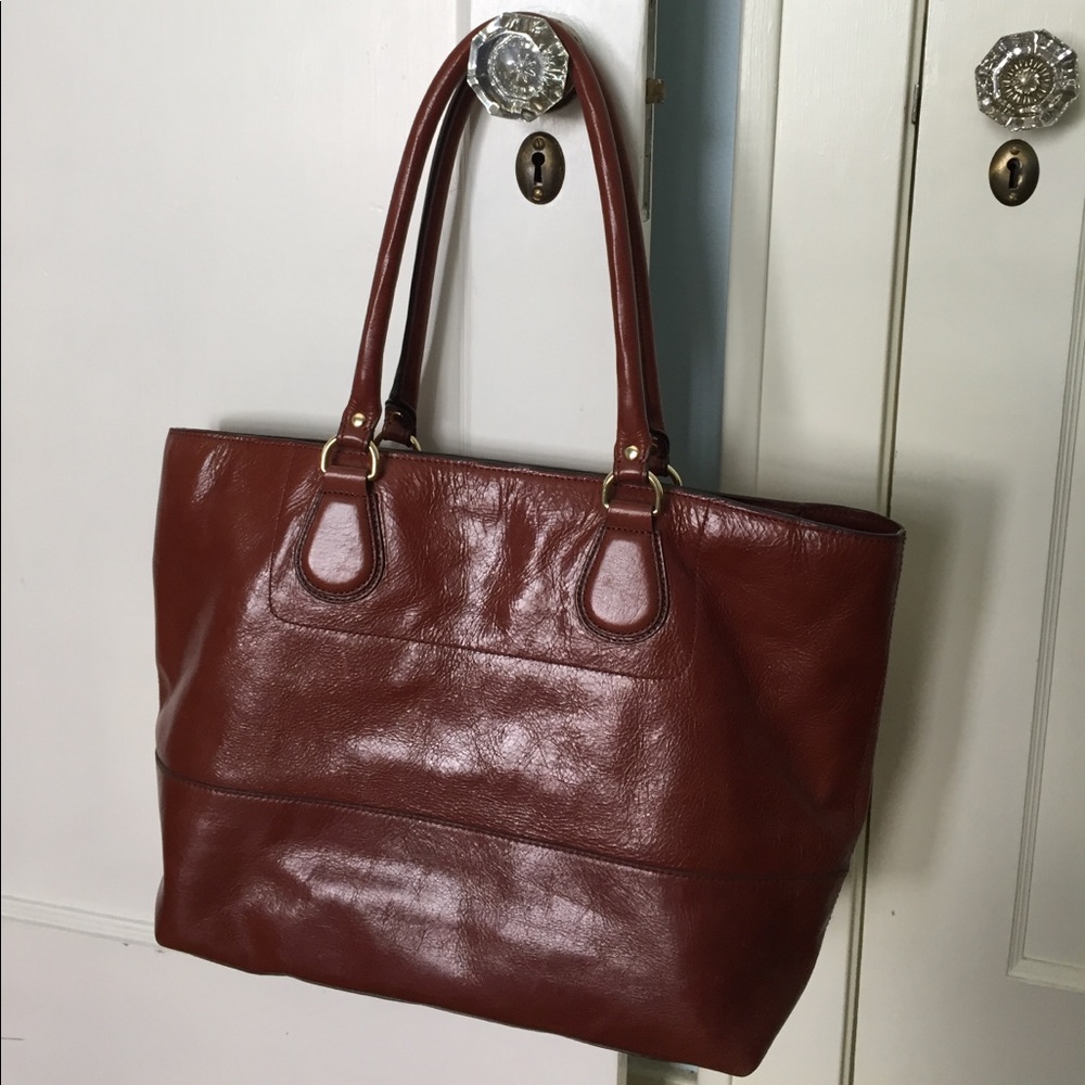 Cognac brown leather tote by Banana Republic