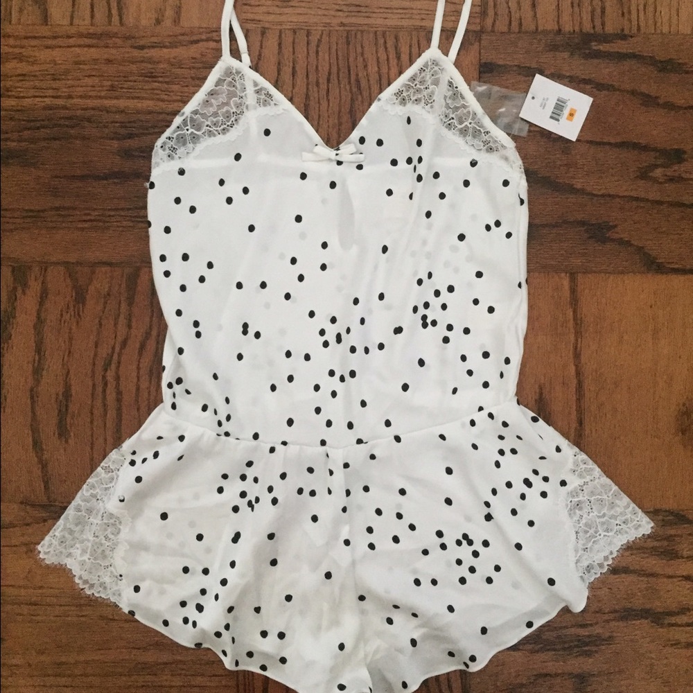 Kate Spade Lace-Trimmed Silky Charmeuse Romper